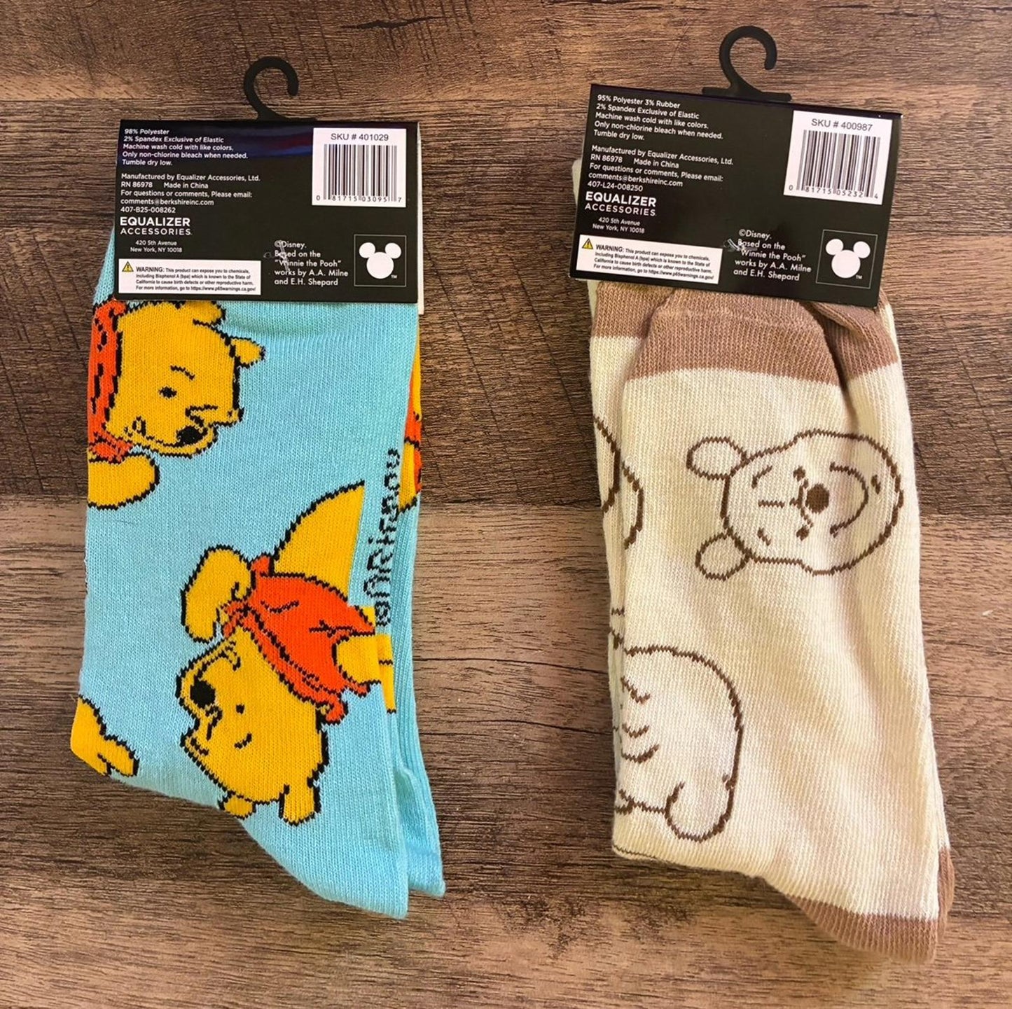 Winnie The Pooh - 2 Pairs Of Crew Socks (Brand New)