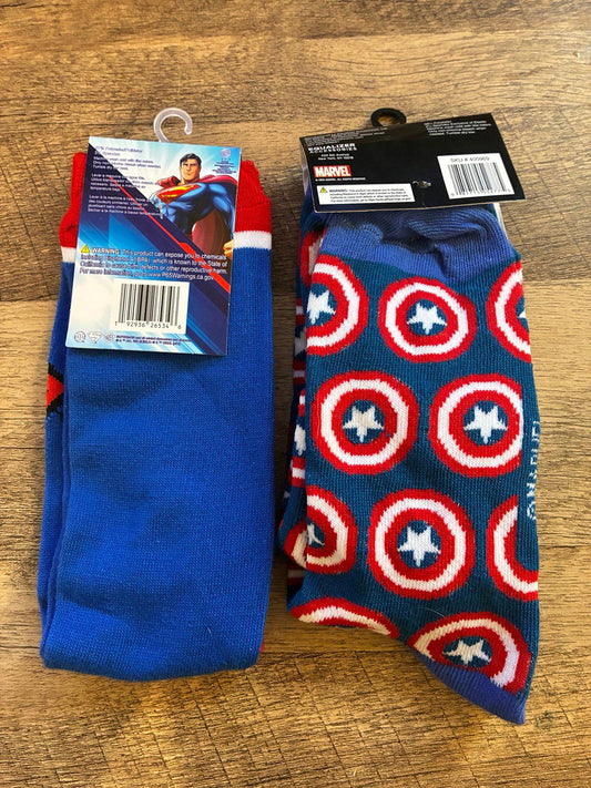 Superman And Captain America Crew Socks (Brand New)