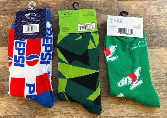 Pepsi - Mountain Dew - 7 Up - Crew Socks (Brand New)