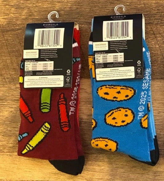 Elmo And Cookie Monster Sesame Street Crew Socks (Brand New)