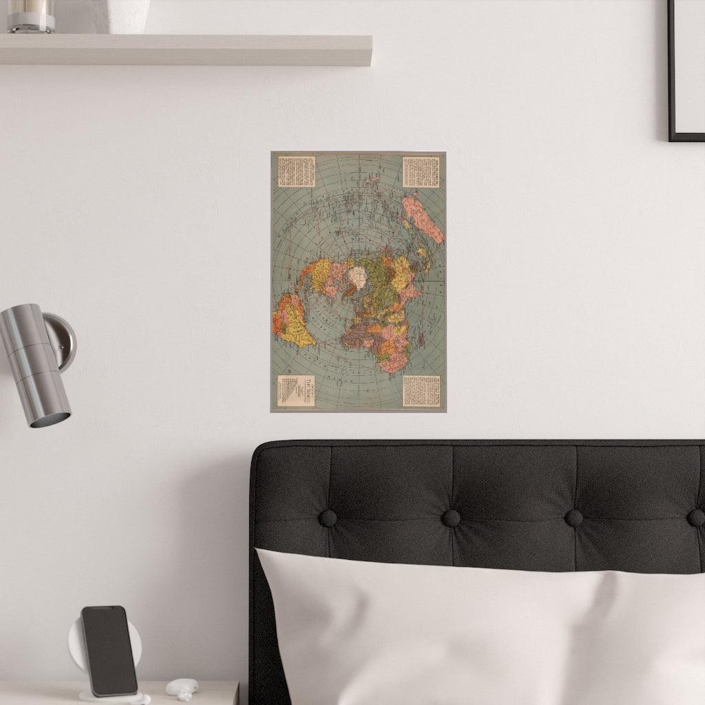 1943 Flat Earth World Map | Polar Azimuthal Equidistant Projection Map Print Poster - Art Unlimited