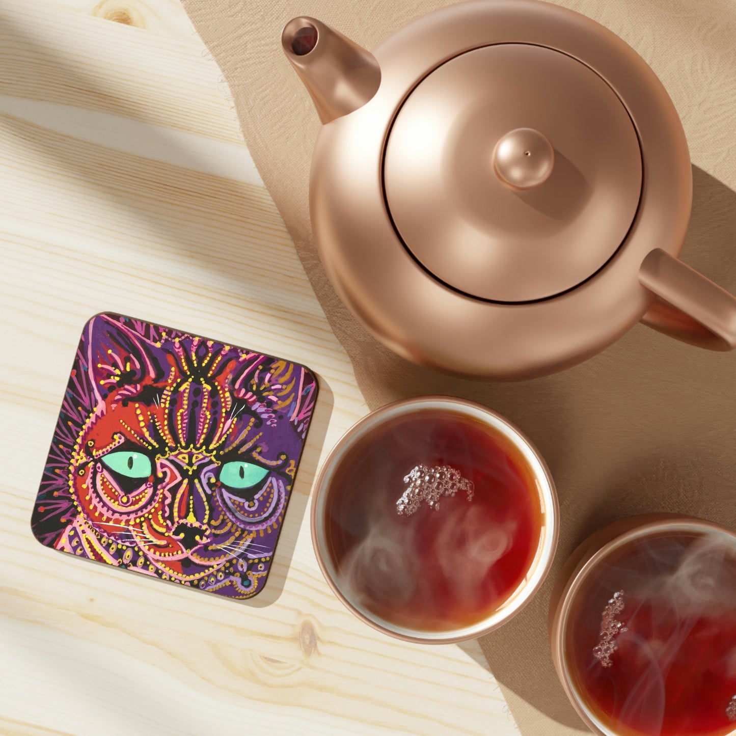 Louis Wain - Kaleidoscopic Psychedelic Cat Hardboard Back Coaster