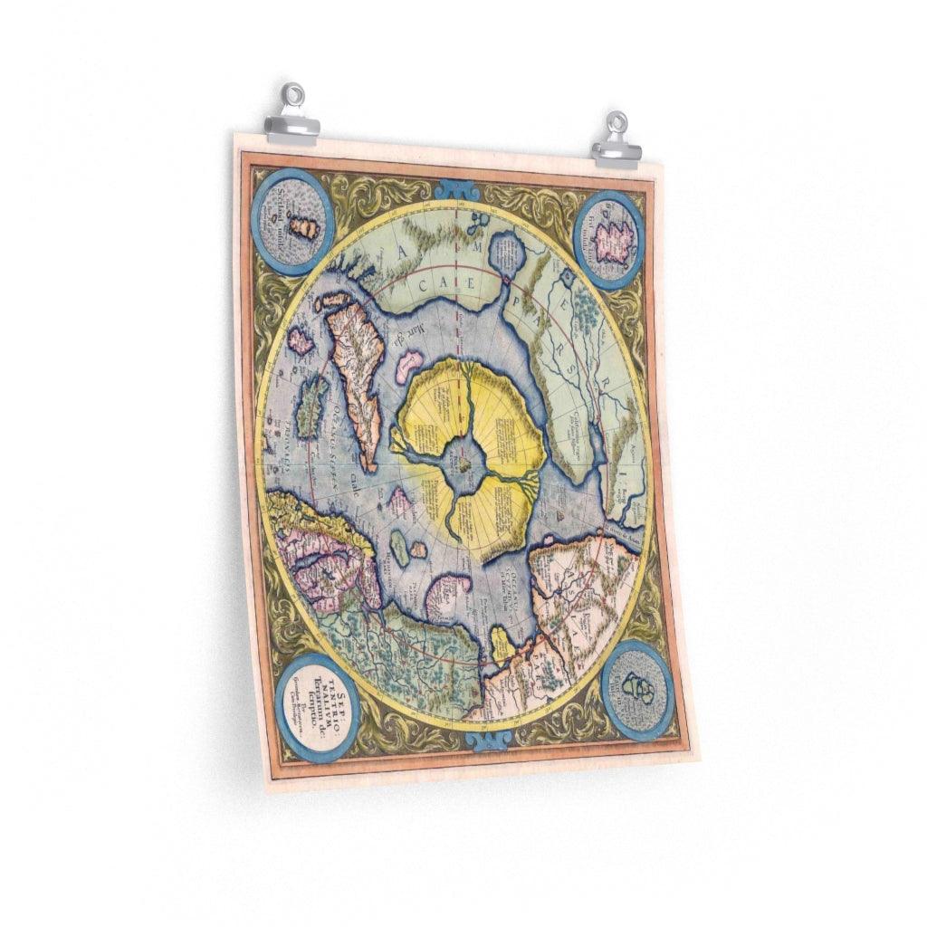 1595 Flat Earth Map North Pole Septentrionalium Terrarum Print Poster - Art Unlimited