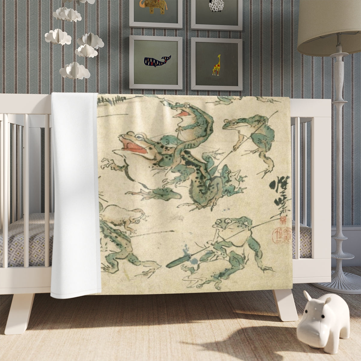 Battle Of The Frogs - Kawanabe Kyosai Throw Blanket