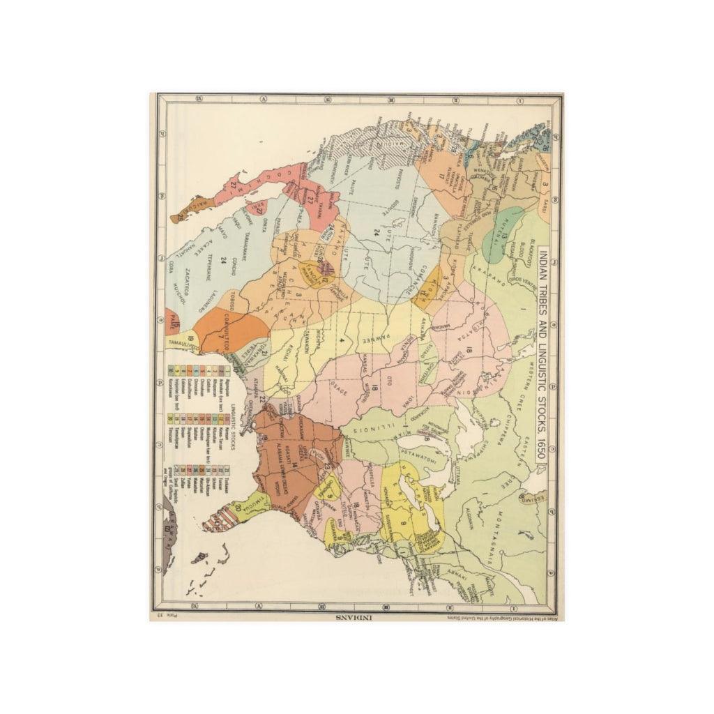 1650 US Map of Native American Indian Tribes & Linguistic Stocks - Territory Tribal Spirit Nation Print Poster - Art Unlimited
