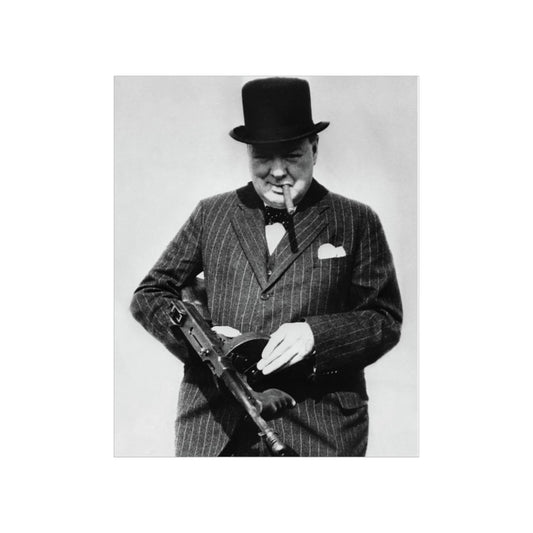 Winston Churchill With Tommy Gun Print Poster