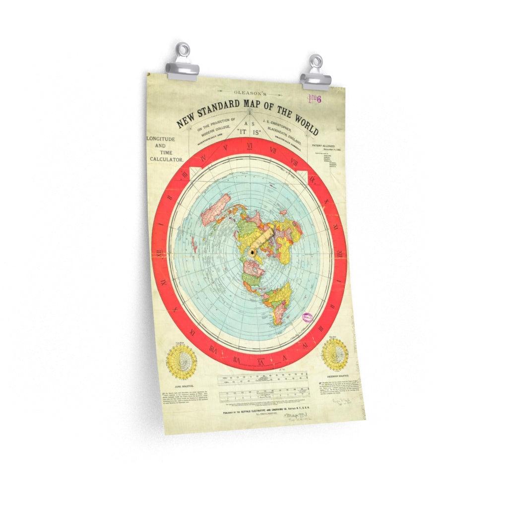 Alexander Gleason's New Standard Map Of The World - 1892 Flat Earth Map (High Resolution) Print Poster - Art Unlimited