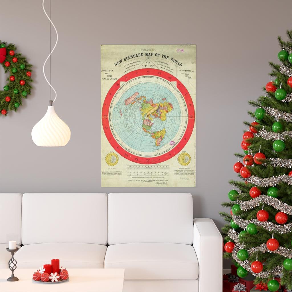 Alexander Gleason's New Standard Map Of The World - 1892 Flat Earth Map (High Resolution) Print Poster - Art Unlimited