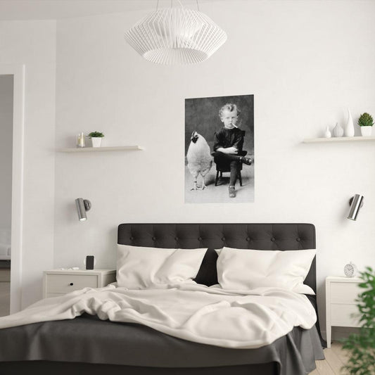 Boy With Chicken Rooster Smoking Cigarette Original Vintage Print Poster - Art Unlimited