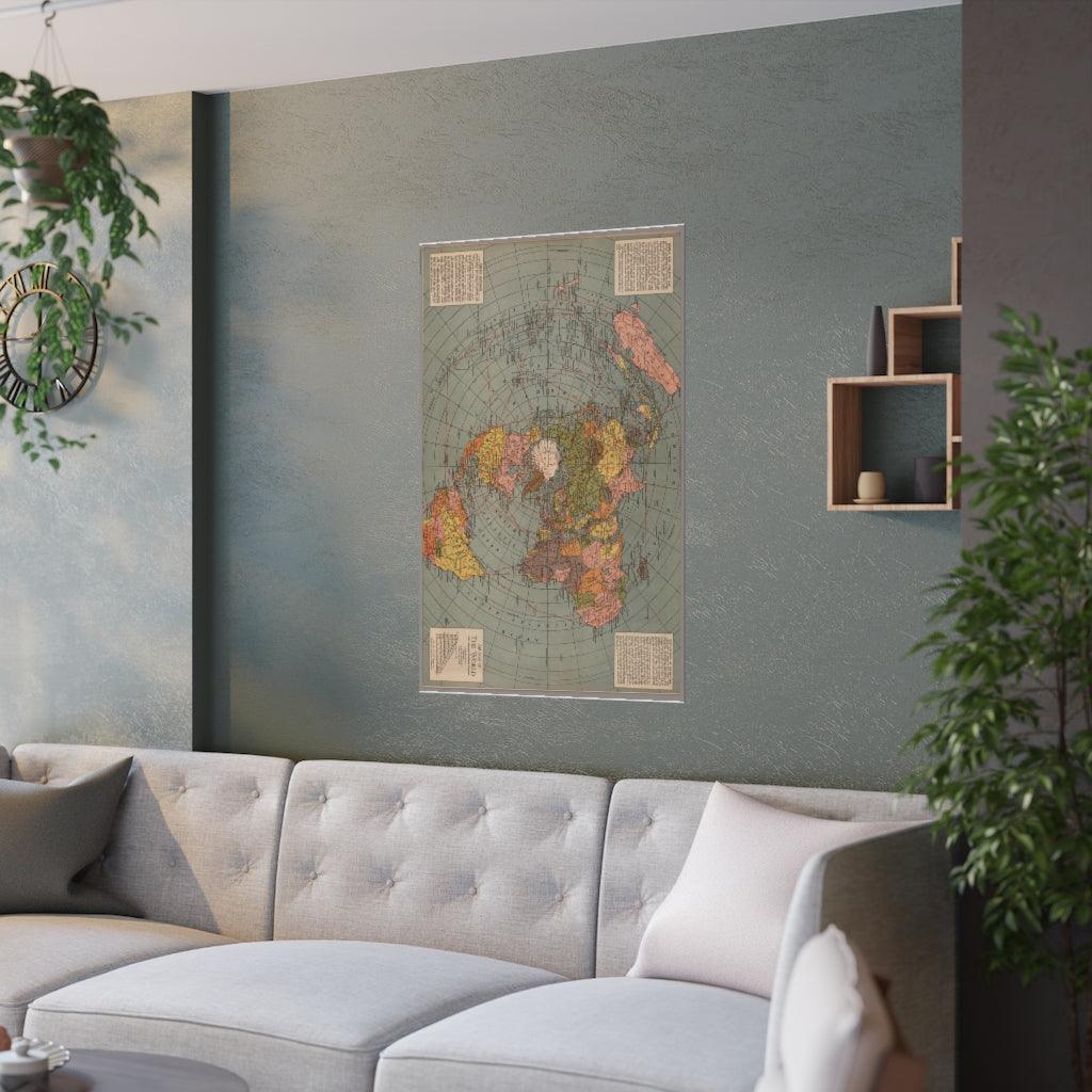 1943 Flat Earth World Map | Polar Azimuthal Equidistant Projection Map Print Poster - Art Unlimited