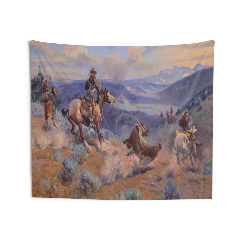 Charles Marion Russell - Loops And Swift Horses Wall Tapestry - Art Unlimited