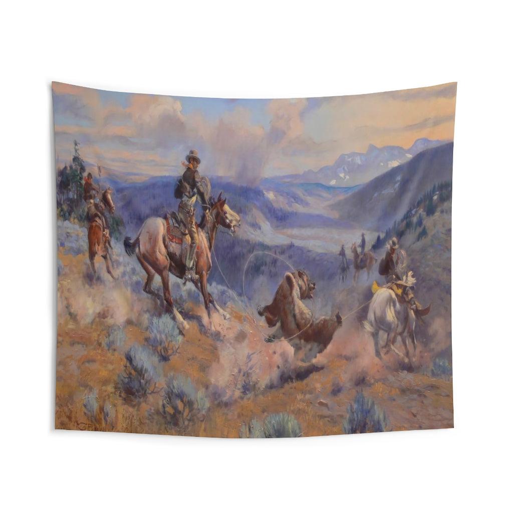 Charles Marion Russell - Loops And Swift Horses Wall Tapestry - Art Unlimited