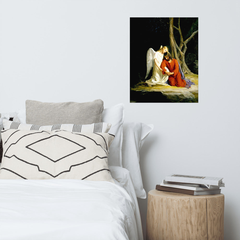 Angel Comforting Jesus Before His Arrest In The Garden Of Gethsemane - Carl Bloch 1870 Print Poster