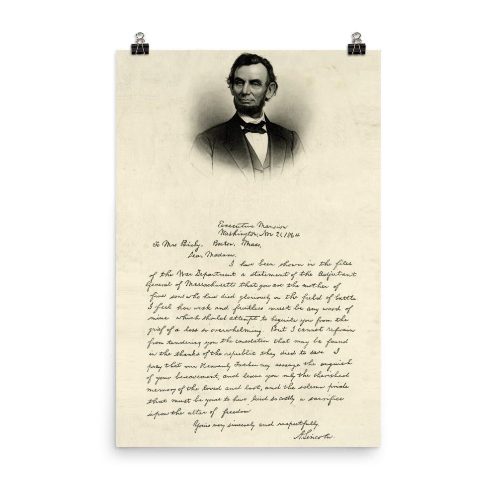 Civil War President Lincoln's Letter to Mrs. Bixby 1891 Print Poster