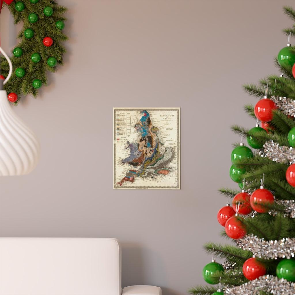 Geological Map - Geology England & Wales Old Map From 1843 Print Poster - Art Unlimited