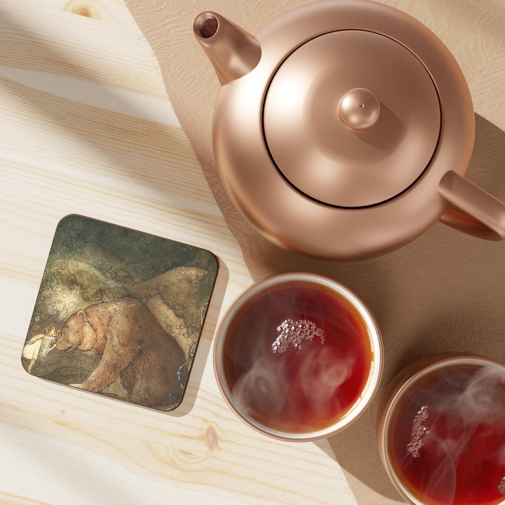 John Bauer Kissed the Bear On The Nose 1907 Hardboard Back Coaster - Art Unlimited