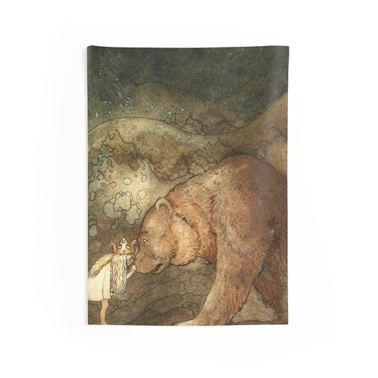 John Bauer Kissed the Bear On The Nose 1907 Reproduction Young Princess Bear Fairy Tale Wall Tapestry - Art Unlimited