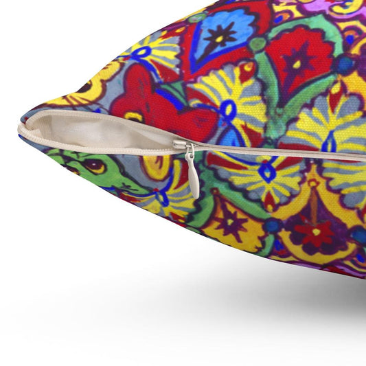 Louis Wain - Psychedelic Cat - Colorful Cats Dancing Square Pillow - Art Unlimited