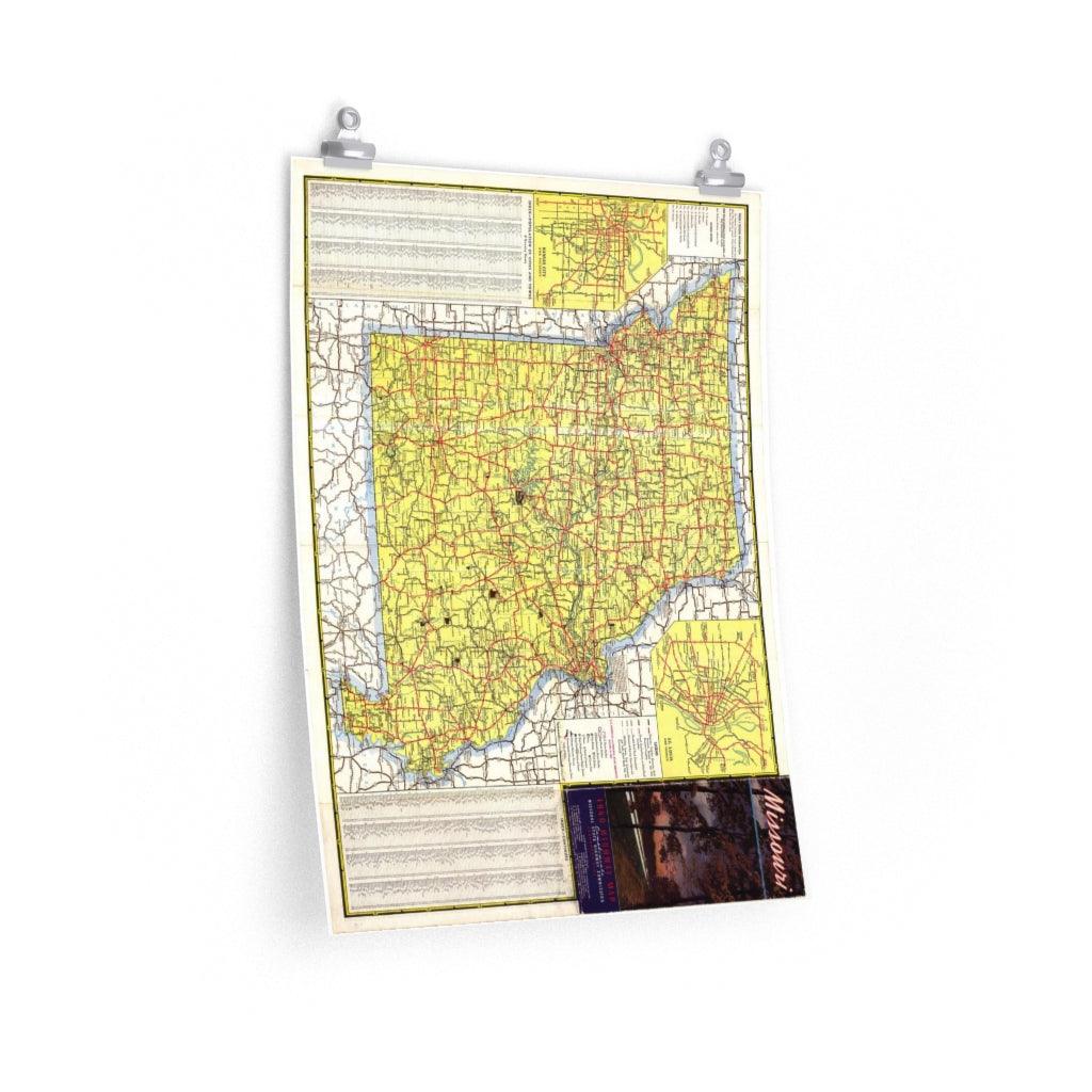 Missouri State Road Map 1940 Print Poster - Art Unlimited