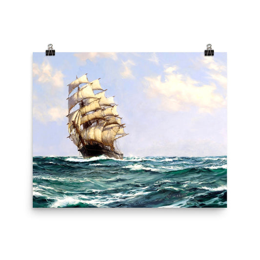 Clipper Ship On The High Seas Painting By Montague Dawson Print Poster