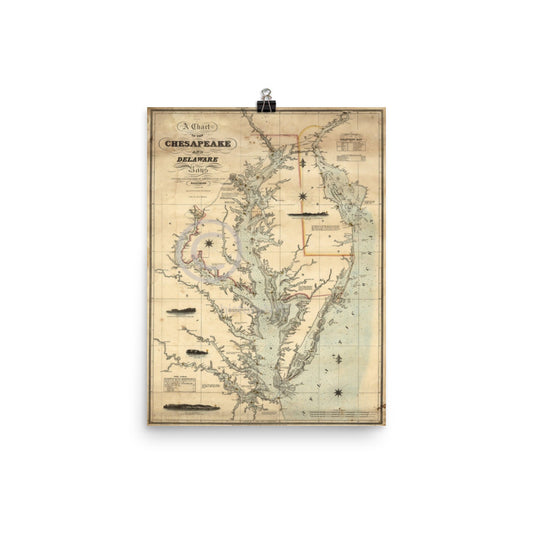 Chesapeake And Delaware Bays Nautical Map 1862 Print Poster