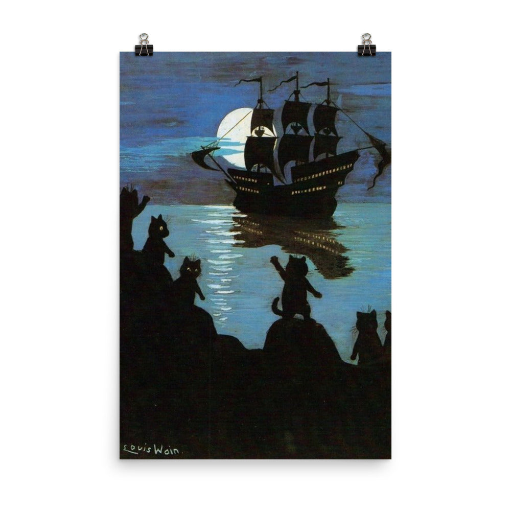 Louis Wain Cat Pirates Galleon In The Moon Light Print Poster