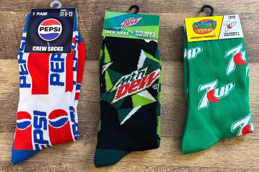 Pepsi - Mountain Dew - 7 Up - Crew Socks (Brand New)