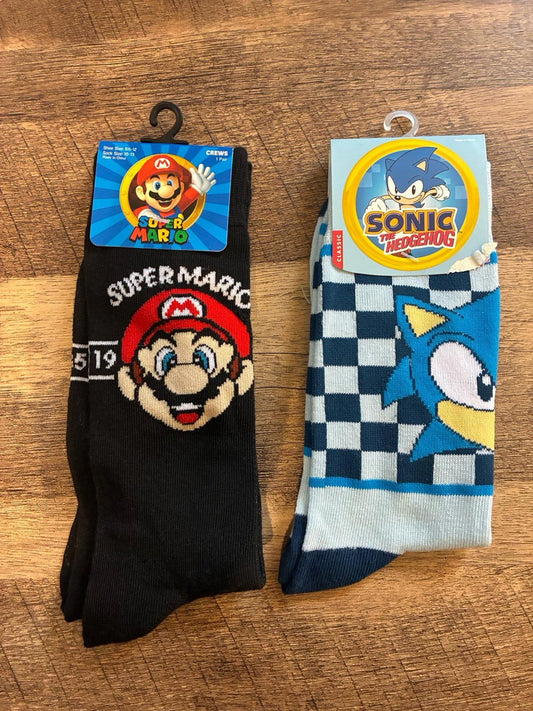 Super Mario And Sonic The Hedgehog Crew Socks (Brand New)