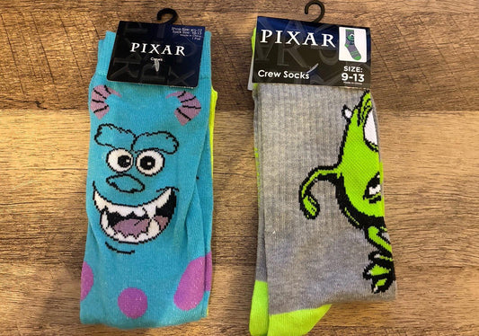 Monsters Inc - Sully - Mike Wazowski Crew Socks (Brand New)