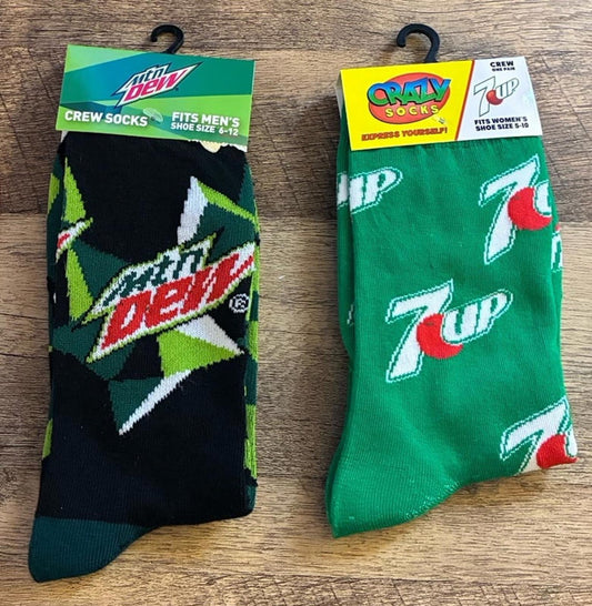 Mountain Dew And 7 Up Crew Socks (Brand New)
