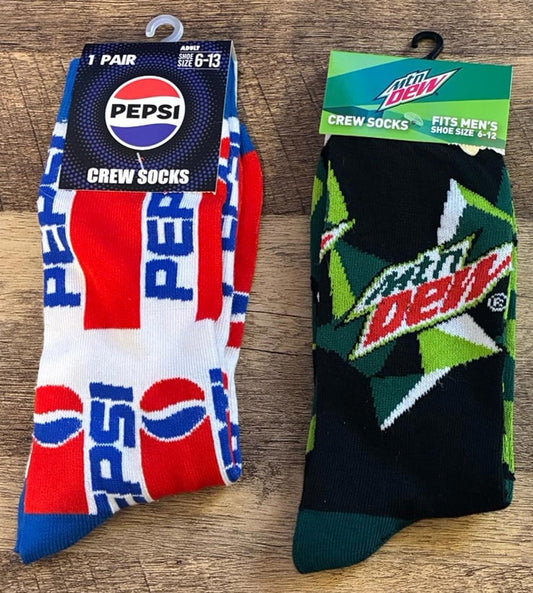 Pepsi And Mountain Dew Sodas Crew Socks (Brand New)