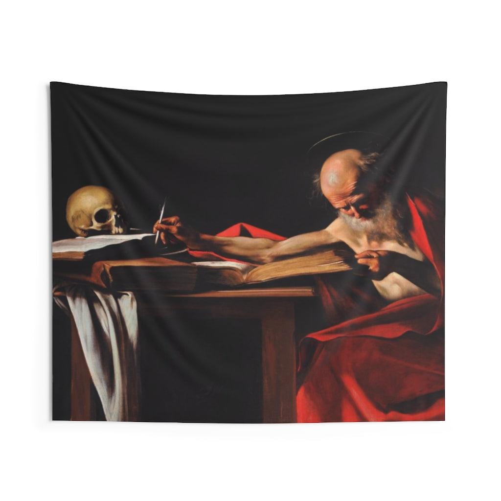 Saint Jerome Writing Painting By Caravaggio Wall Tapestry - Art Unlimited