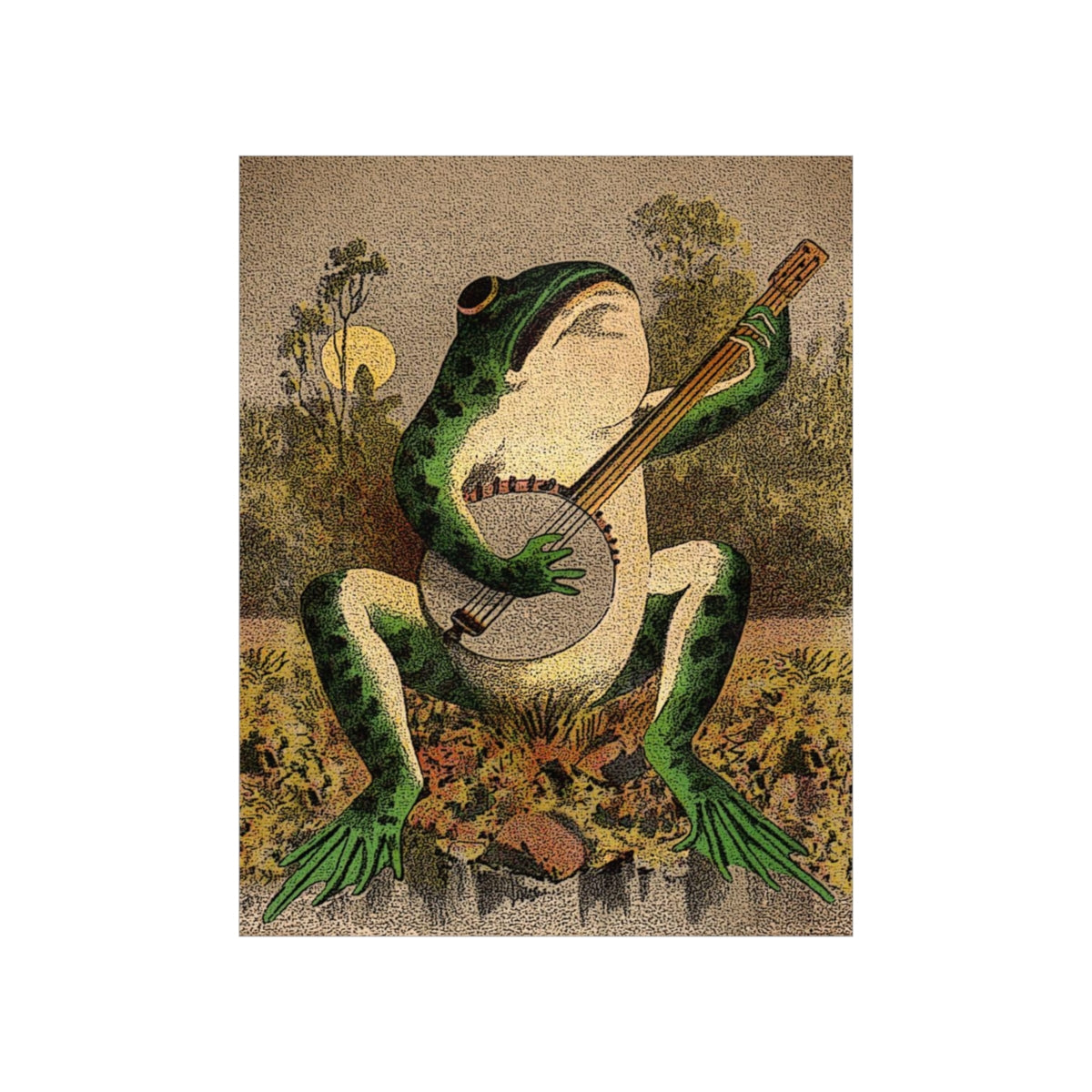 A Frog Playing Banjo In The Moonlight Print Poster