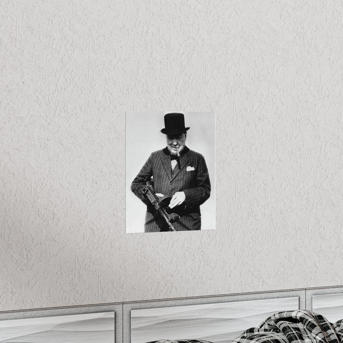 Winston Churchill With Tommy Gun Print Poster