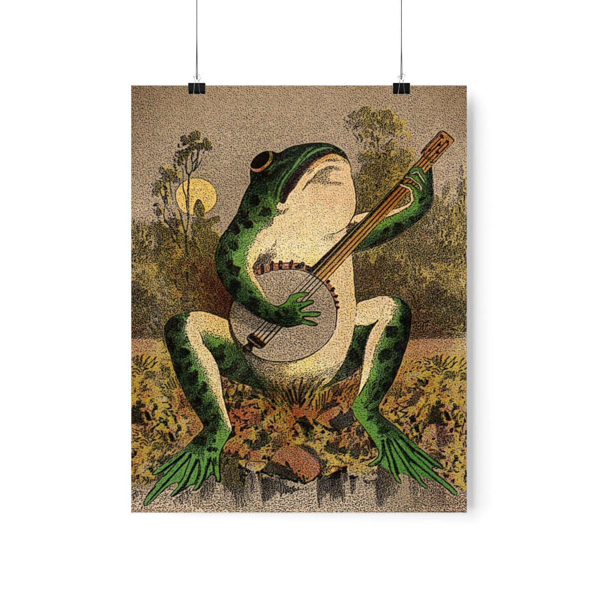 A Frog Playing Banjo In The Moonlight Print Poster