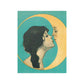 Vintage Woman Kissing Crescent Moon Man Print Poster
