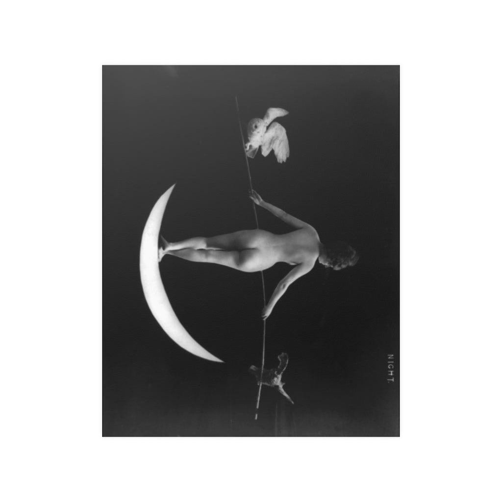 Nude Woman On Crescent Moon White Dove Print Poster - Art Unlimited