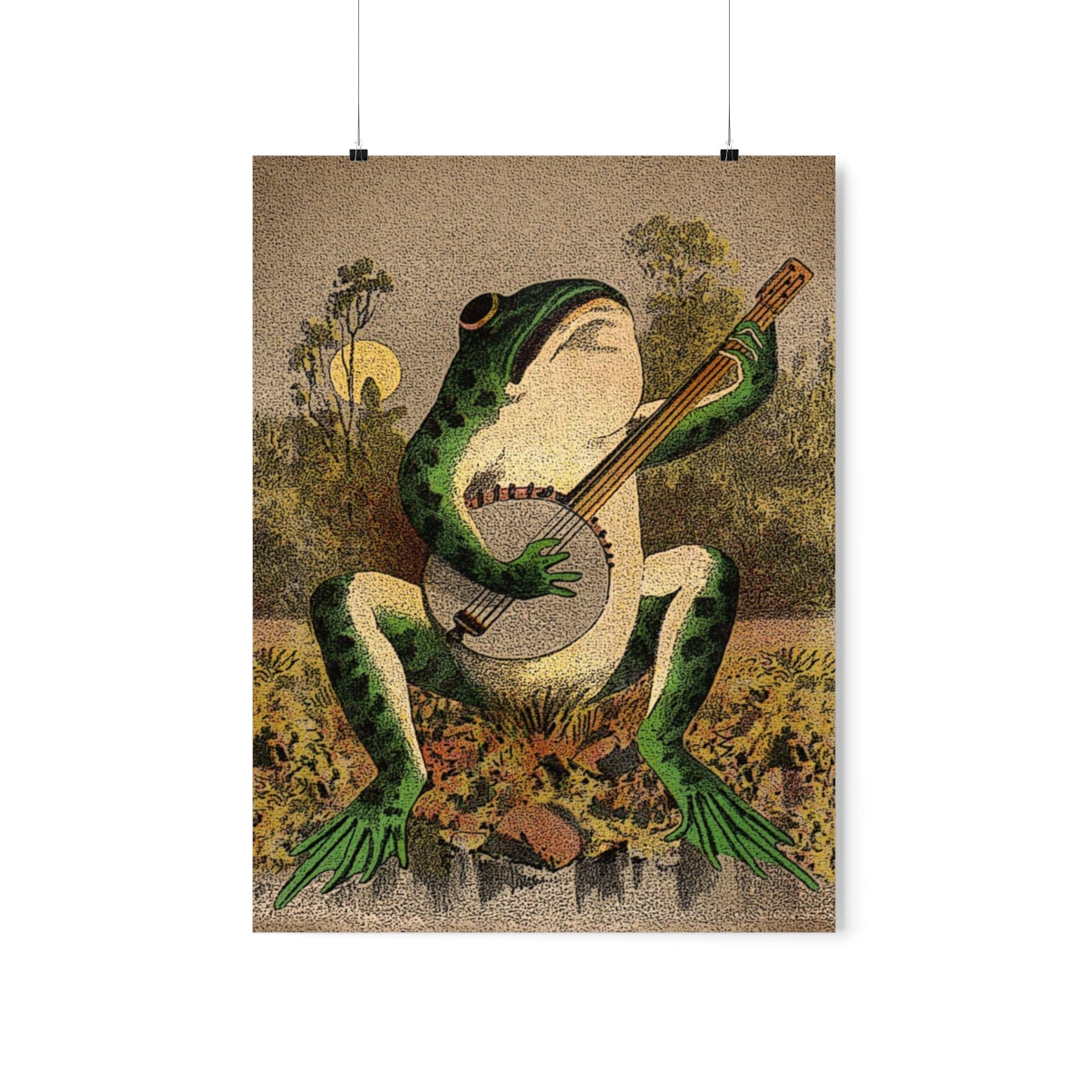 A Frog Playing Banjo In The Moonlight Print Poster