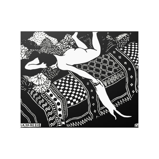 Cat Felix Vallotton Lady Bed Laziness Black White La Paresse Fine Art Print Poster