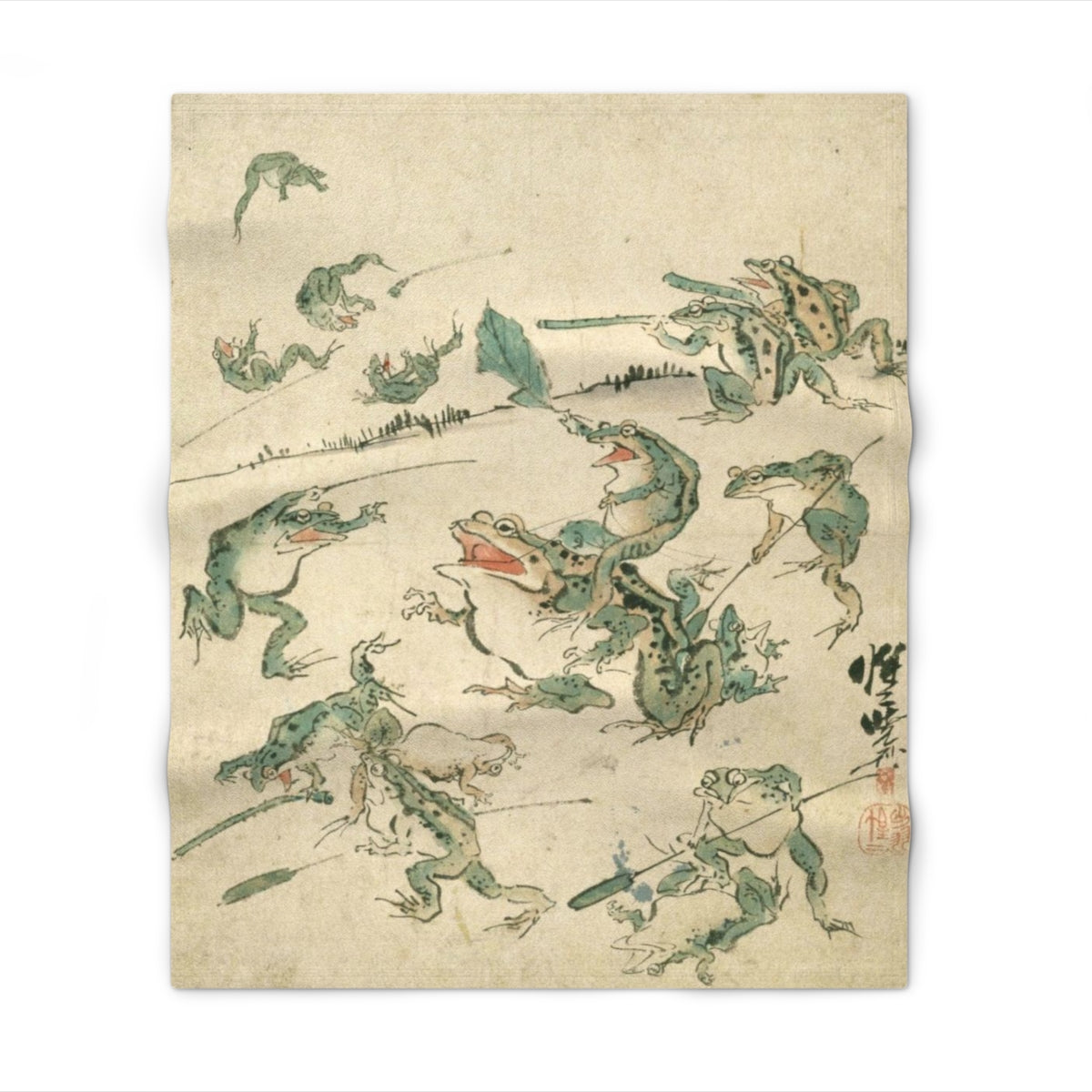 Battle Of The Frogs - Kawanabe Kyosai Throw Blanket