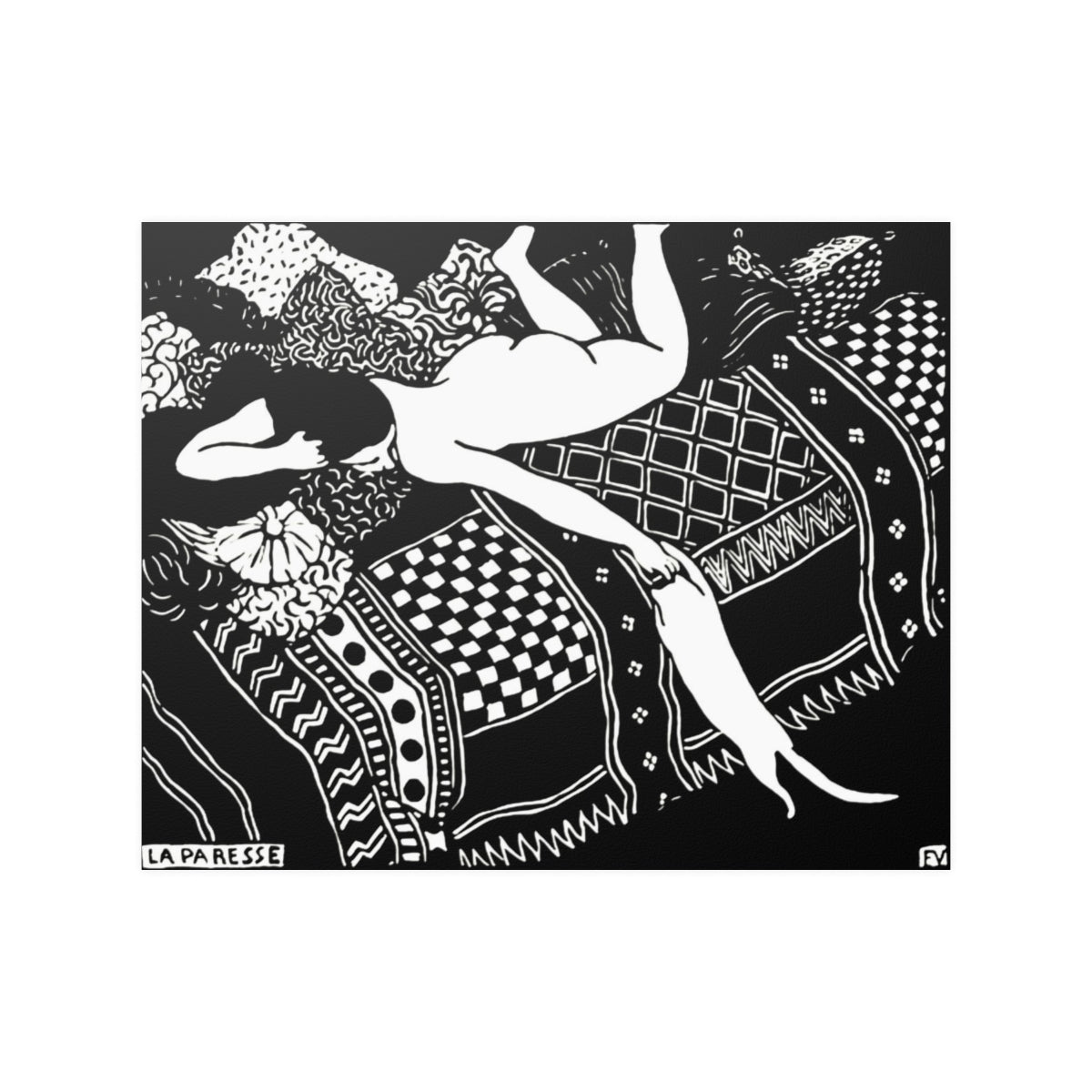 Cat Felix Vallotton Lady Bed Laziness Black White La Paresse Fine Art Print Poster