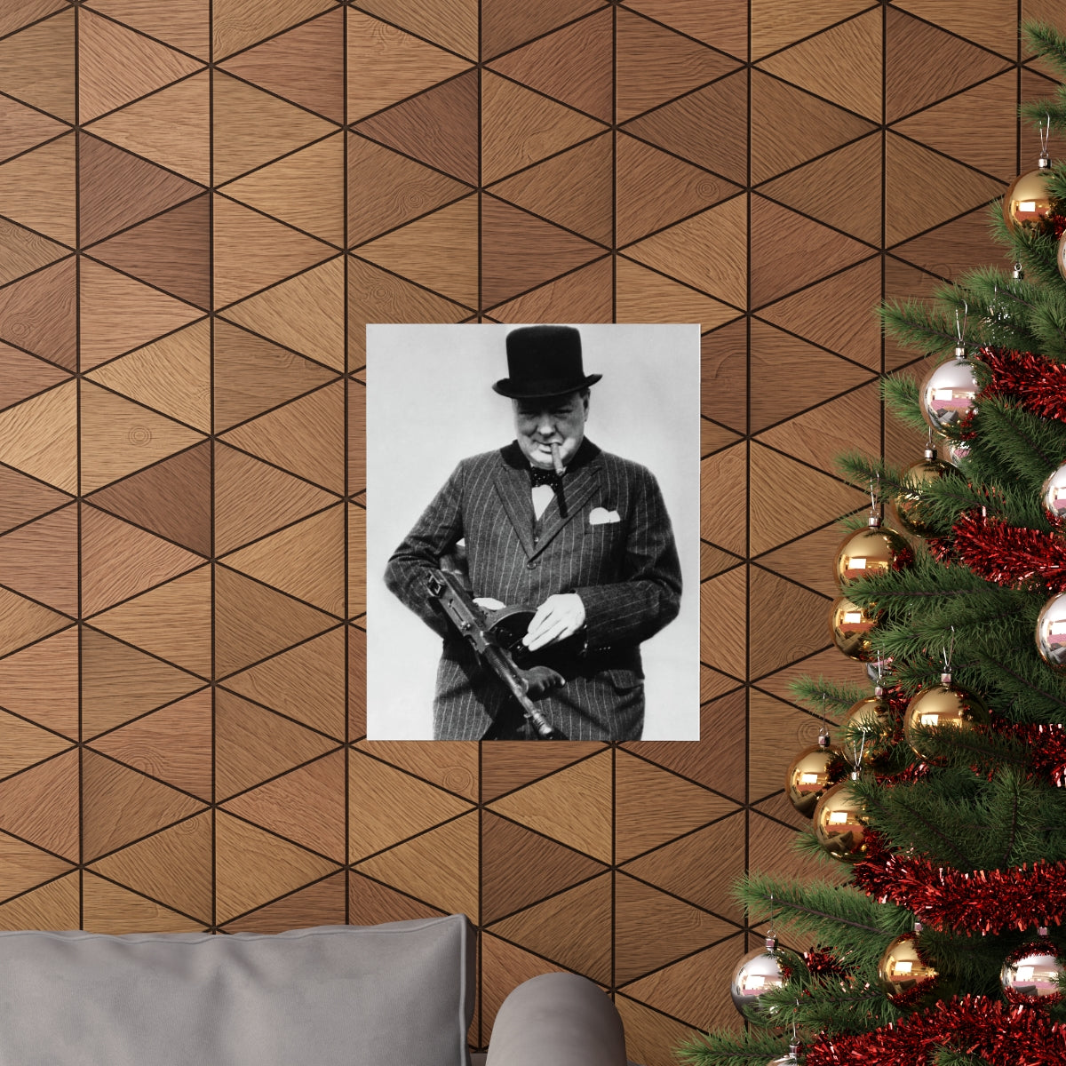 Winston Churchill With Tommy Gun Print Poster