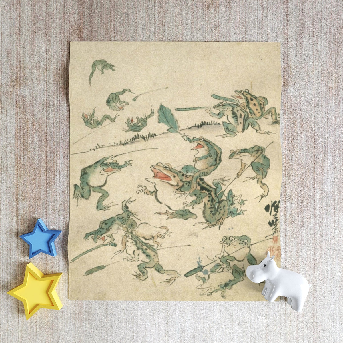Battle Of The Frogs - Kawanabe Kyosai Throw Blanket