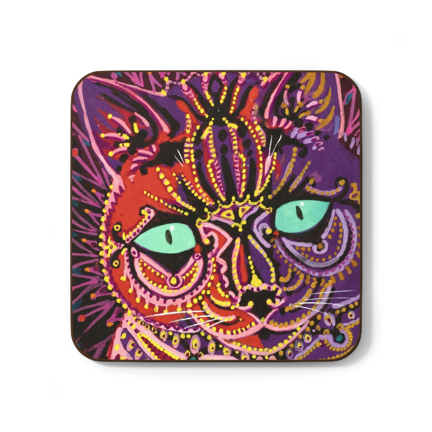 Louis Wain - Kaleidoscopic Psychedelic Cat Hardboard Back Coaster