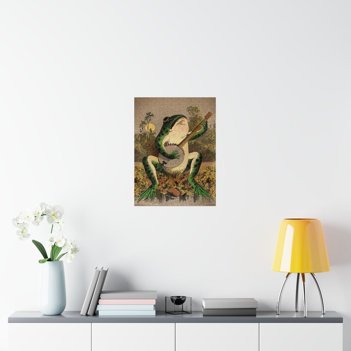 A Frog Playing Banjo In The Moonlight Print Poster