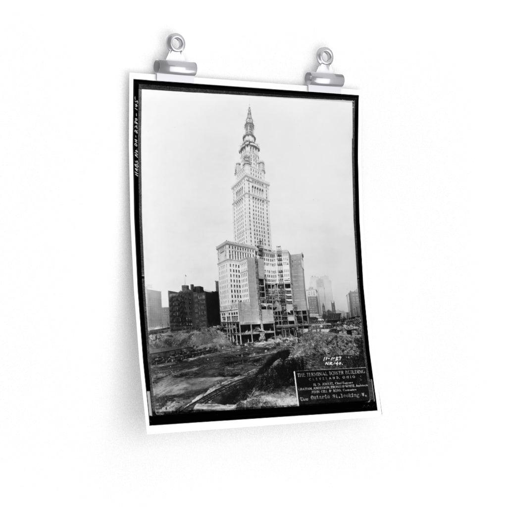 Terminal Tower Construction - 1927 Photo - Cleveland - Black And White Print Poster - Art Unlimited