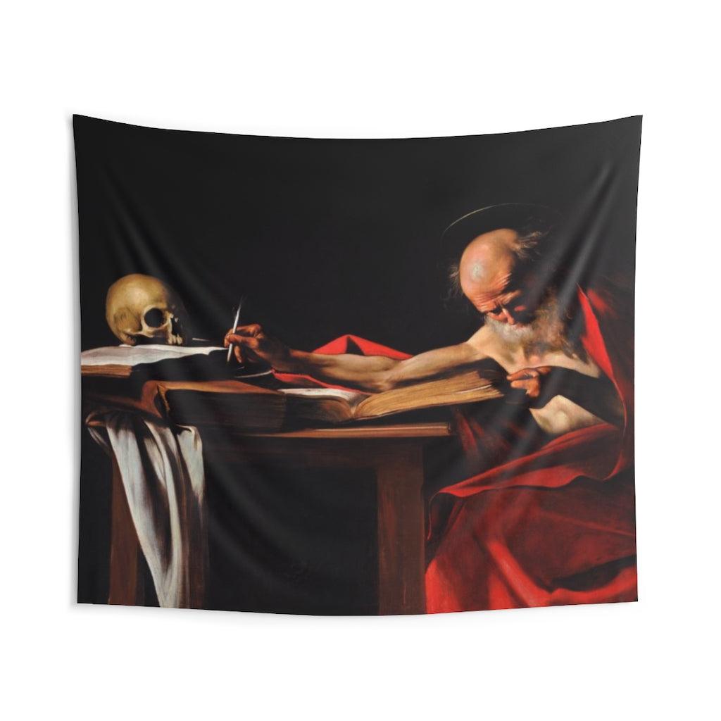 Saint Jerome Writing Painting By Caravaggio Wall Tapestry - Art Unlimited