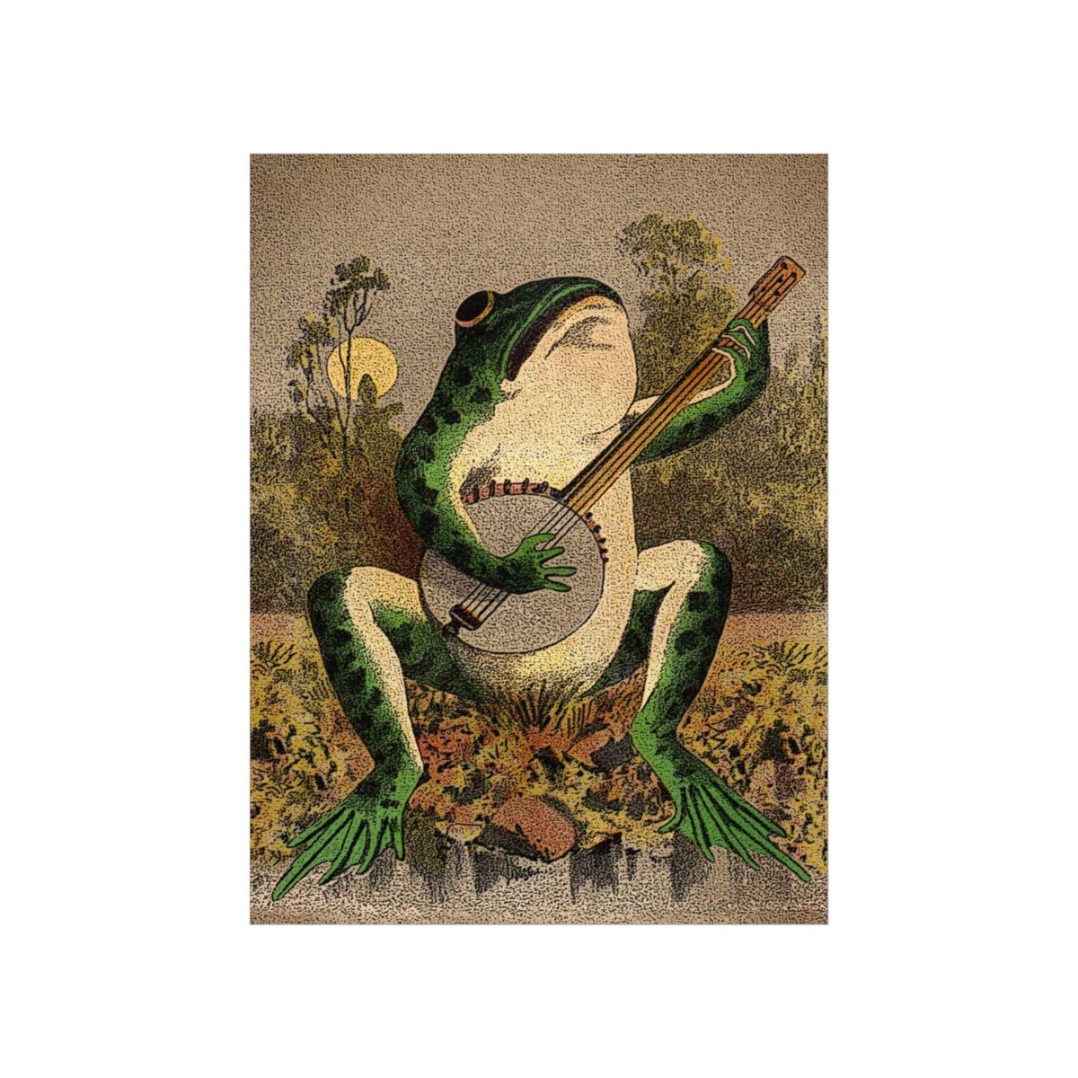 A Frog Playing Banjo In The Moonlight Print Poster