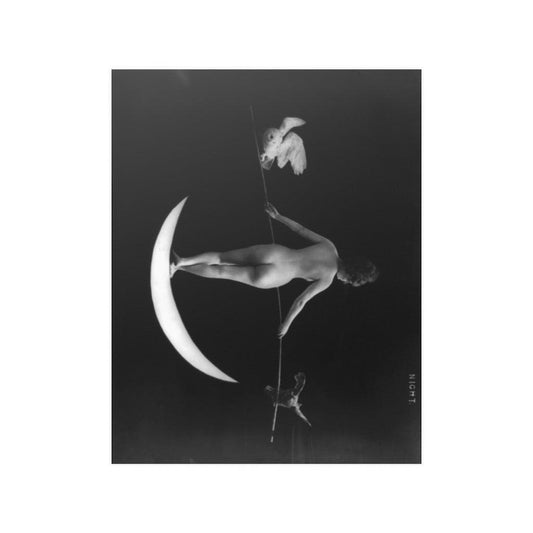 Nude Woman On Crescent Moon White Dove Print Poster - Art Unlimited