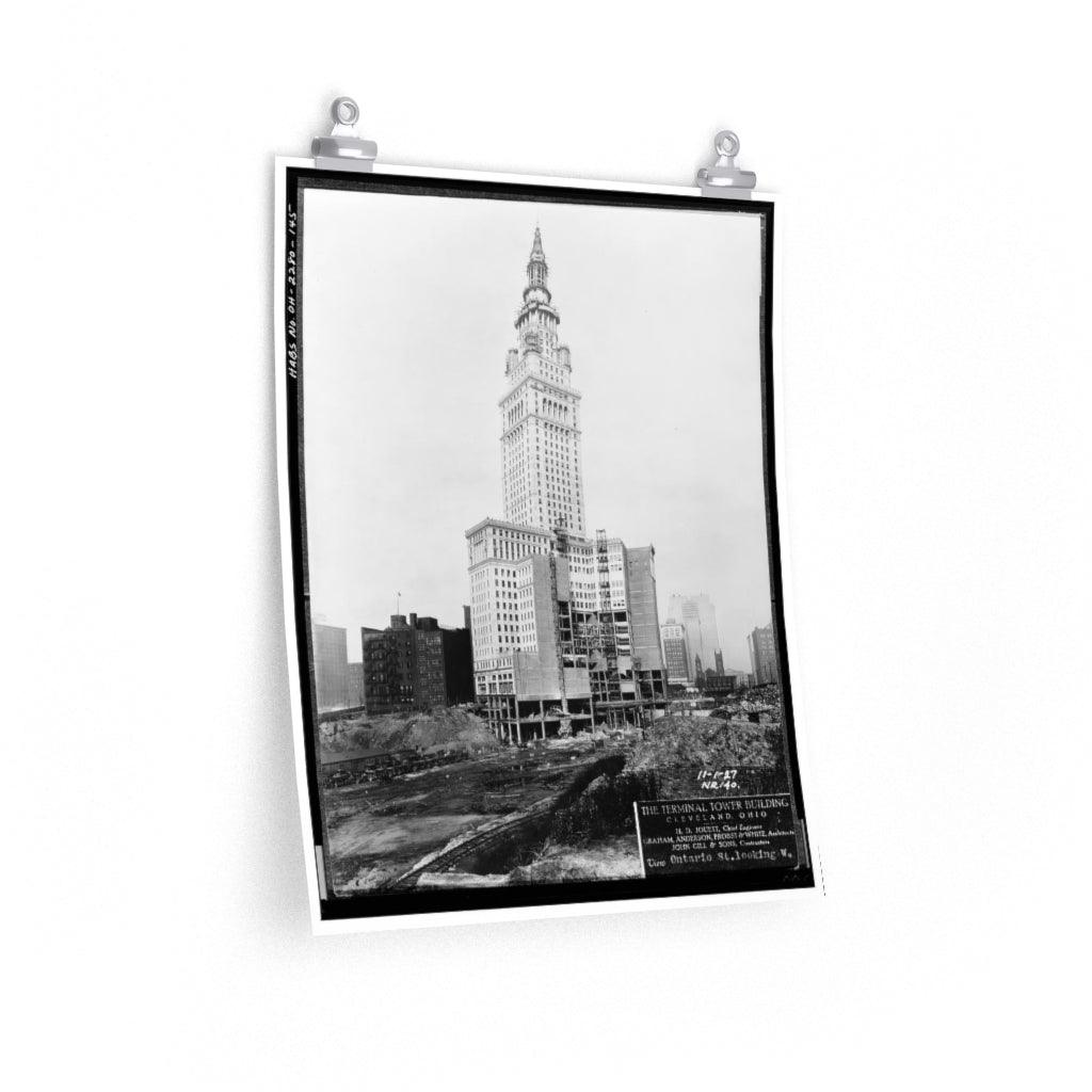 Terminal Tower Construction - 1927 Photo - Cleveland - Black And White Print Poster - Art Unlimited